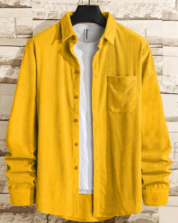 Gossamer Yellow  Men Corduroy Solid Shirt With Pocket - Merinowear