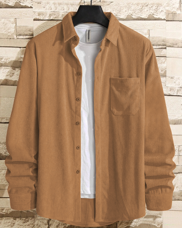 Marvellous Brown Men Corduroy Solid Shirt With Pocket - Merinowear