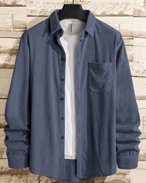 Scrumptious  Grey Men Corduroy Solid Shirt With Pocket - Merinowear