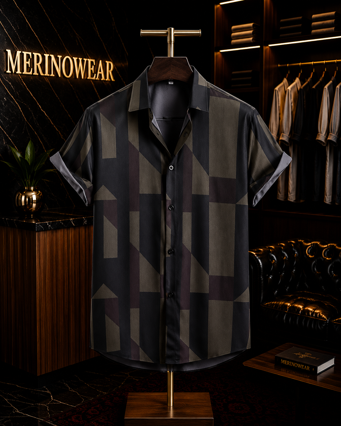Men's Black Geometric Block Printed Resort Shirt