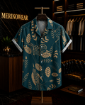Men's Teal Bird & Botanical Printed Resort Shirt