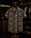 Men's Charcoal Floral Botanical Printed Resort Shirt