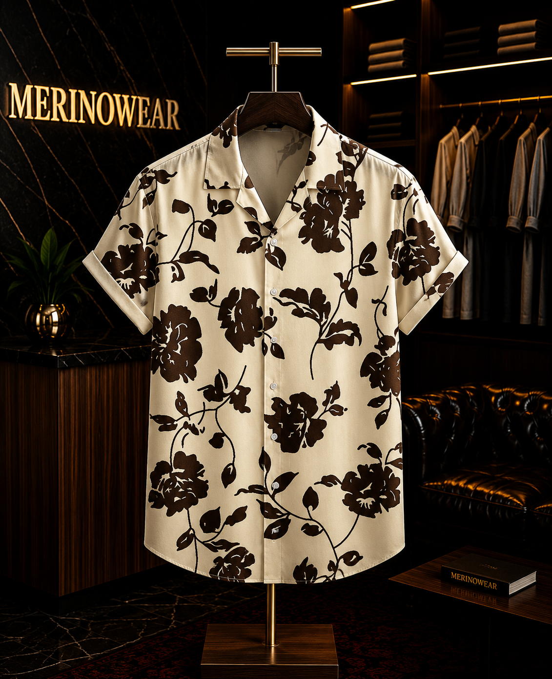 Men's Beige Floral Printed Resort Shirt