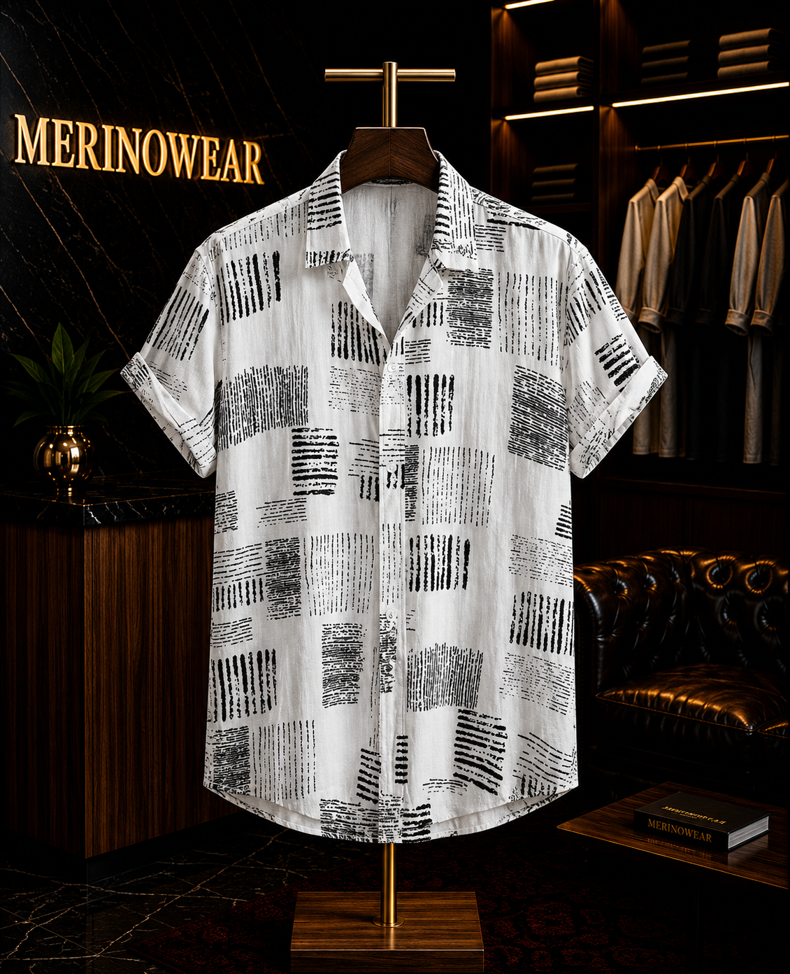 Men's White Textured Block Printed Resort Shirt