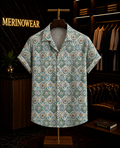 Men's Blue Ethnic Geometric Printed Resort Shirt
