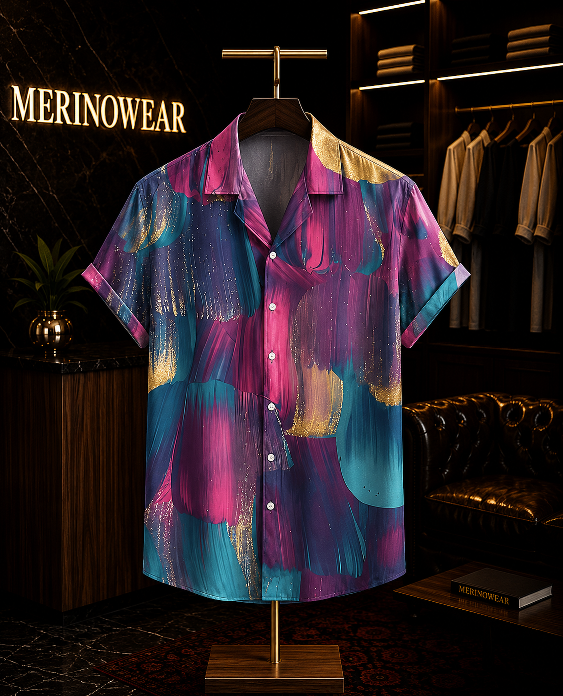 Men's Multicolor Abstract Brushstroke Resort Shirt