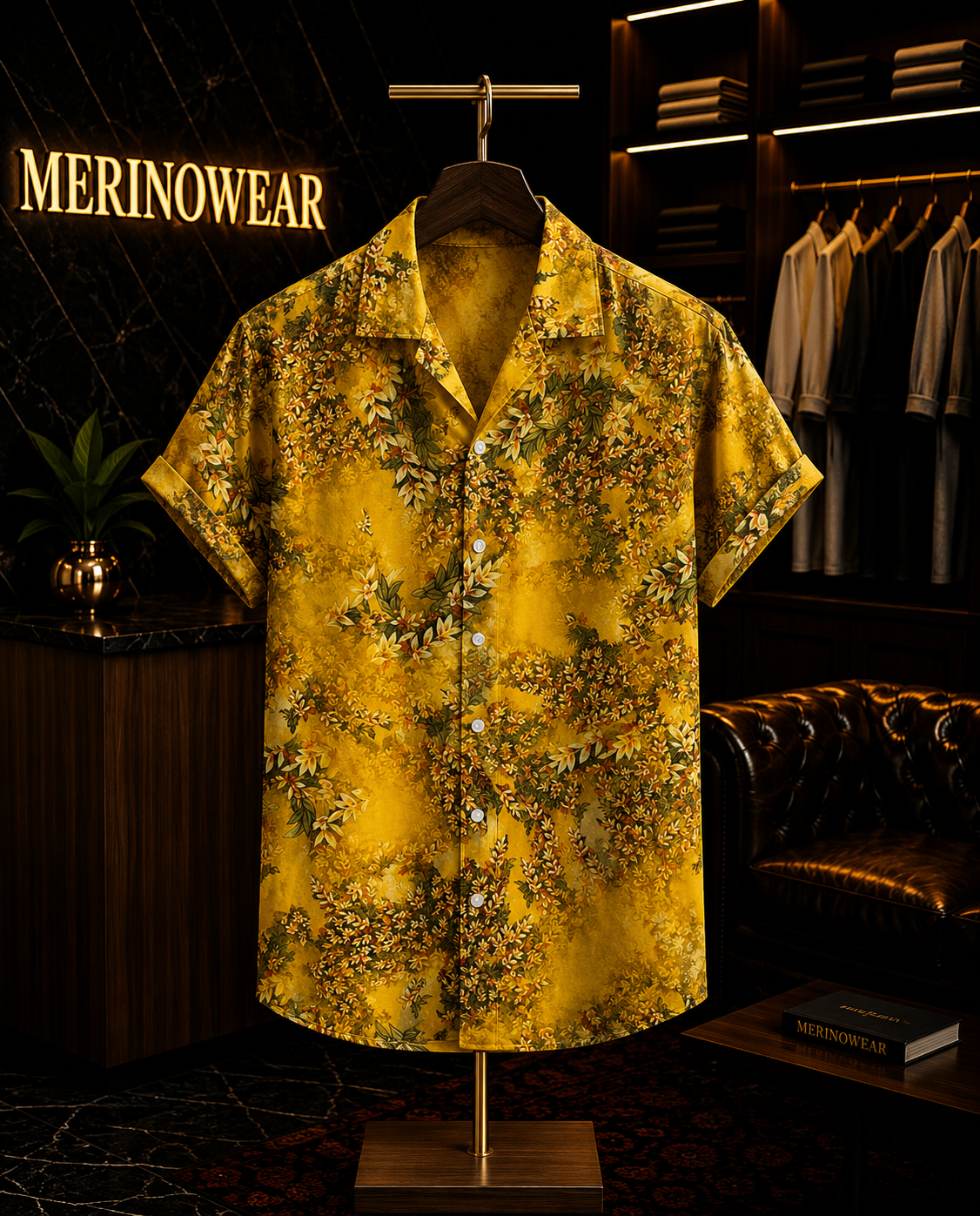 Men's Golden Botanical Resort Print Shirt