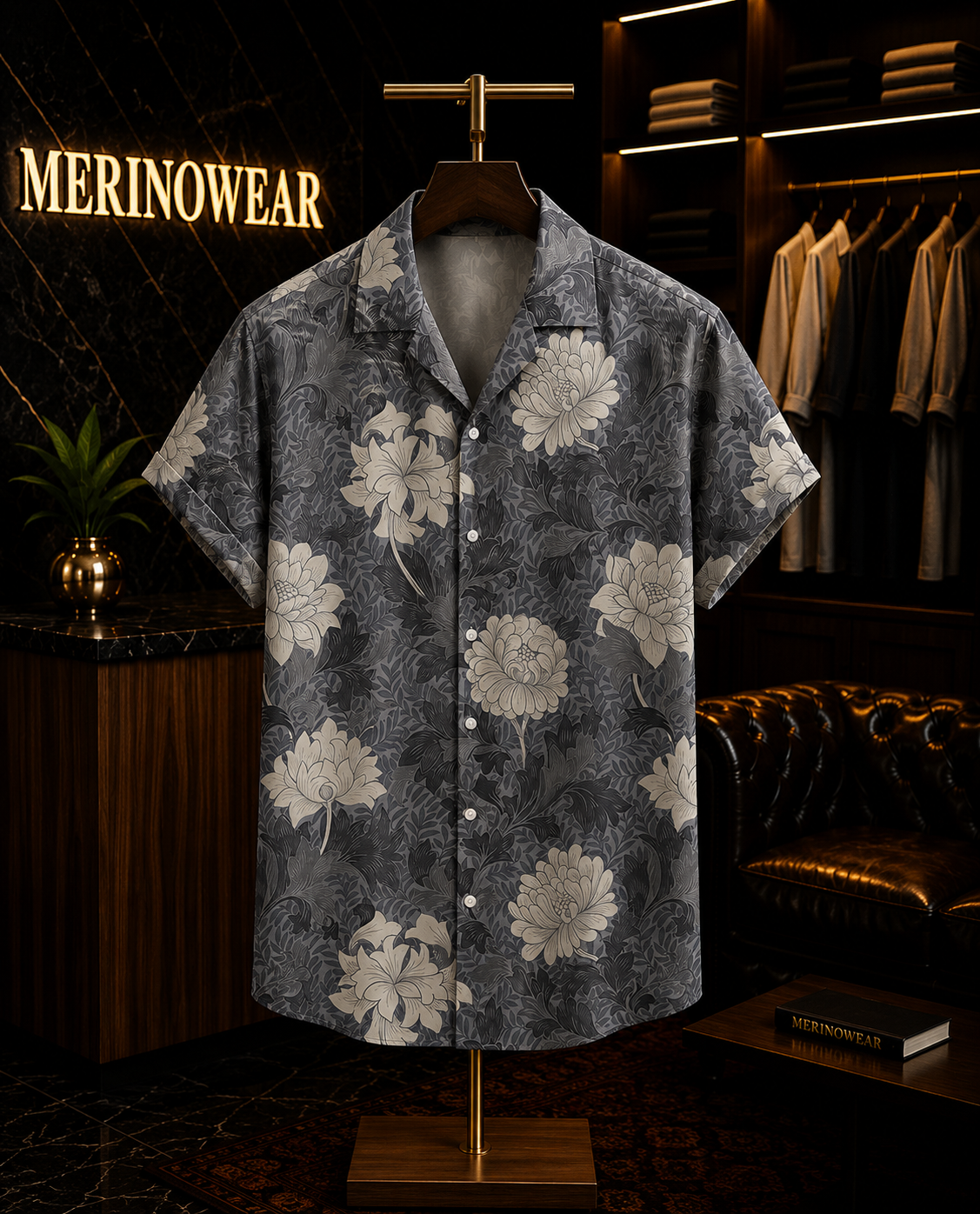 Men's Charcoal Floral Resort Print Shirt