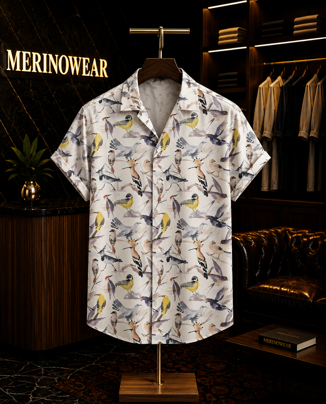 Men's Vintage Bird Print Resort Shirt