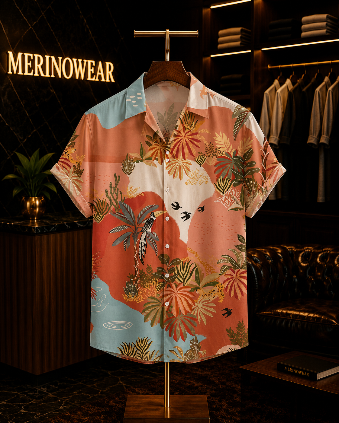 Men's Tropical Scenic Resort Print Shirt