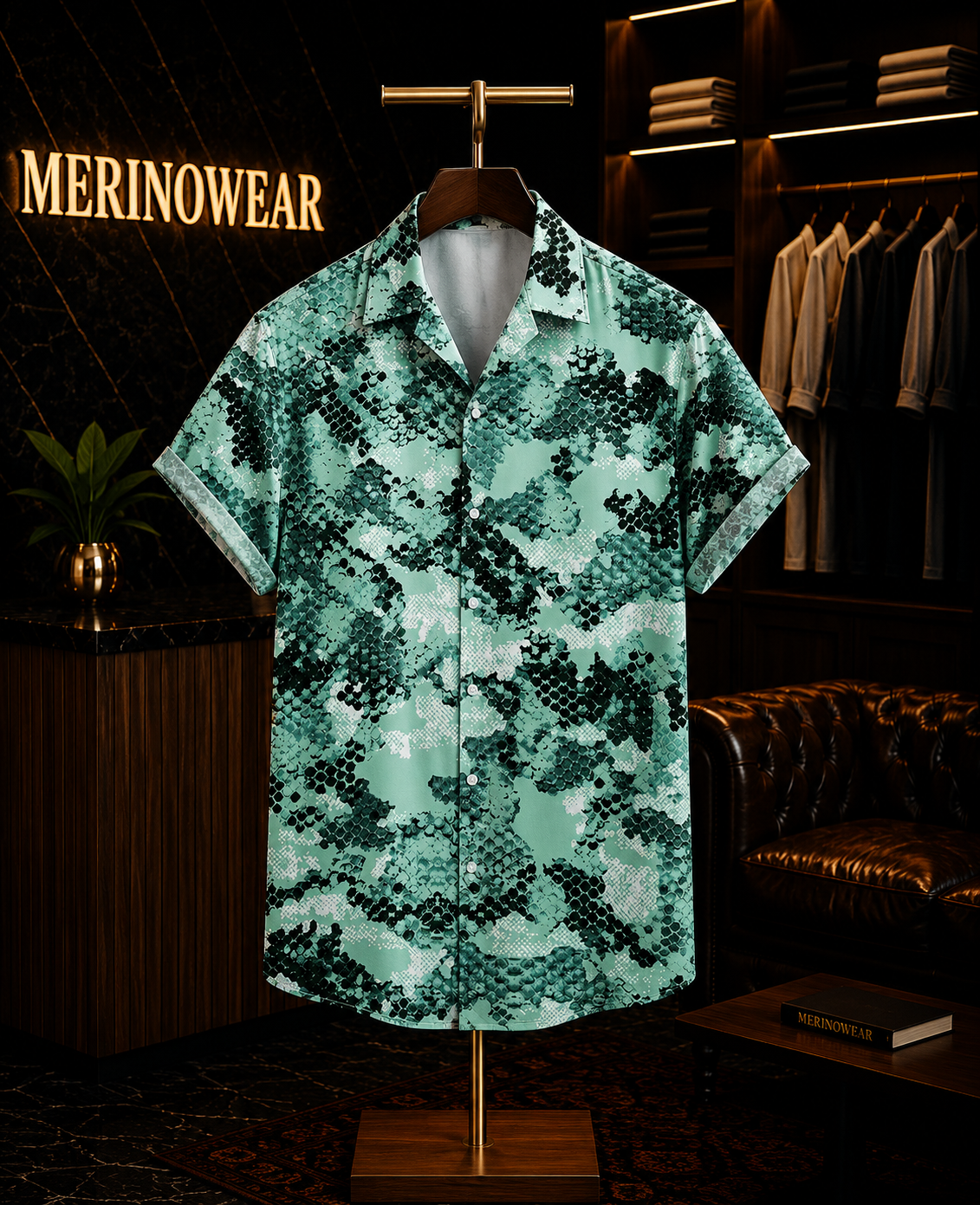 Men's Aqua Green Python Print Resort Shirt