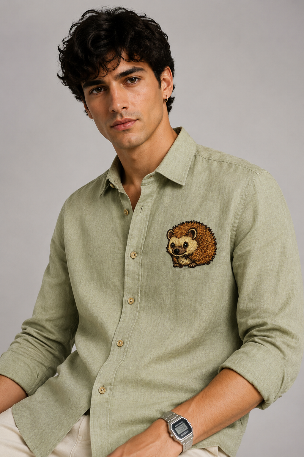 Woodland Hedgehog Embroidered Shirt