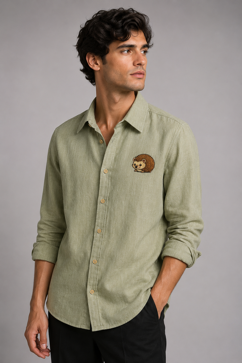 Woodland Hedgehog Embroidered Shirt