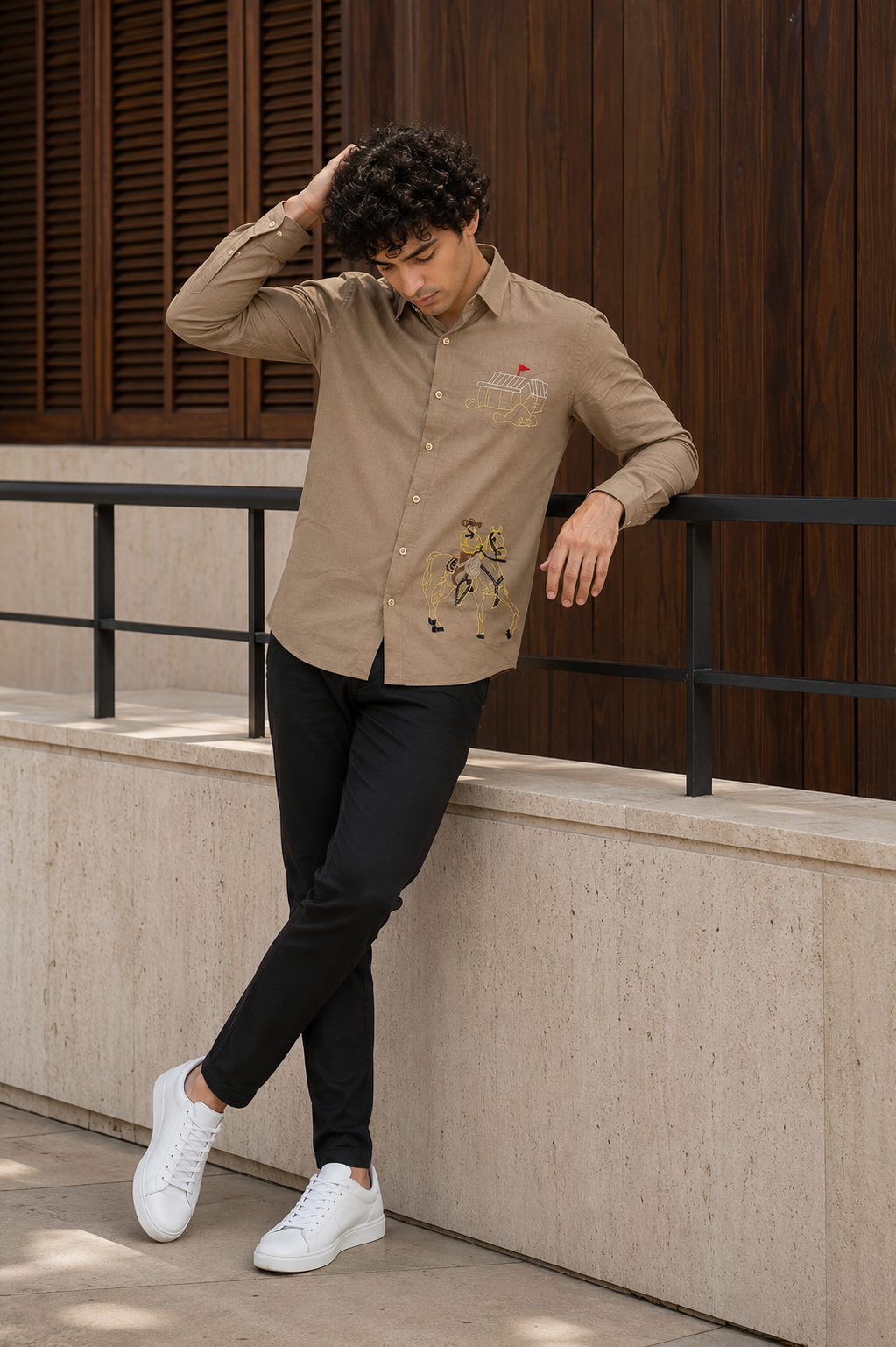 Nomad Heritage Embroidered Linen Shirt – Mocha Brown