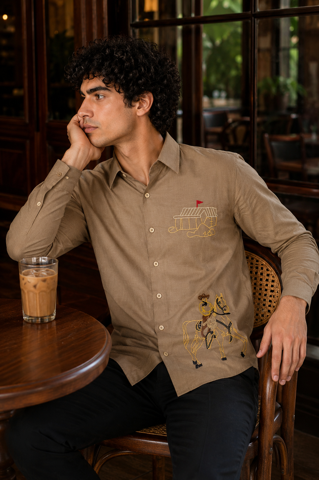 Nomad Heritage Embroidered Linen Shirt – Mocha Brown