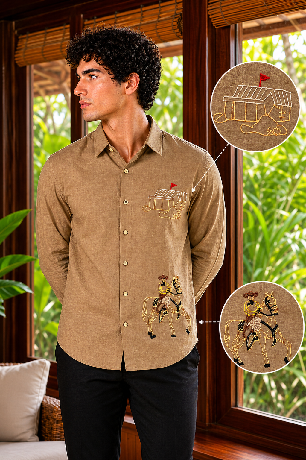 Nomad Heritage Embroidered Linen Shirt – Mocha Brown