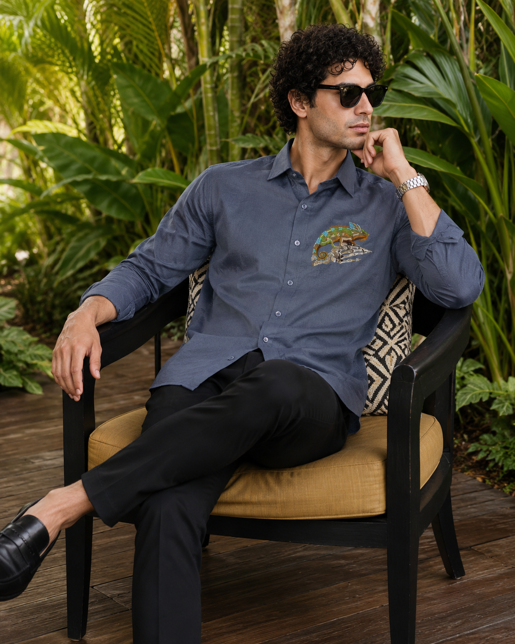MerinoWear Chameleon Embroidered Premium Cotton Shirt – Slate Blue