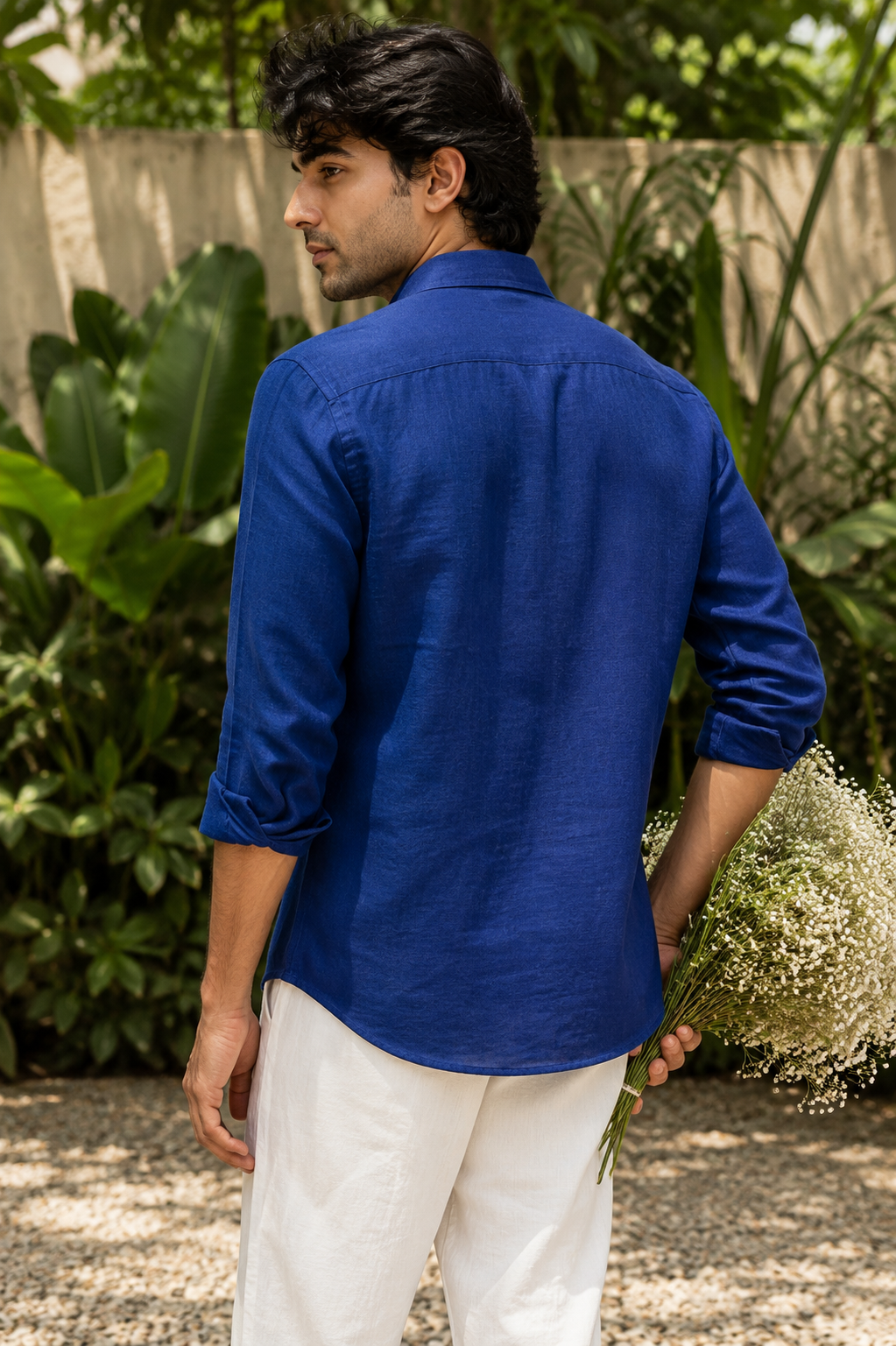 MerinoWear Royal Eagle Embroidered Linen Shirt – Cobalt Blue