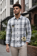 MerinoWear Grey Honeycomb Embroidered Checks Shirt