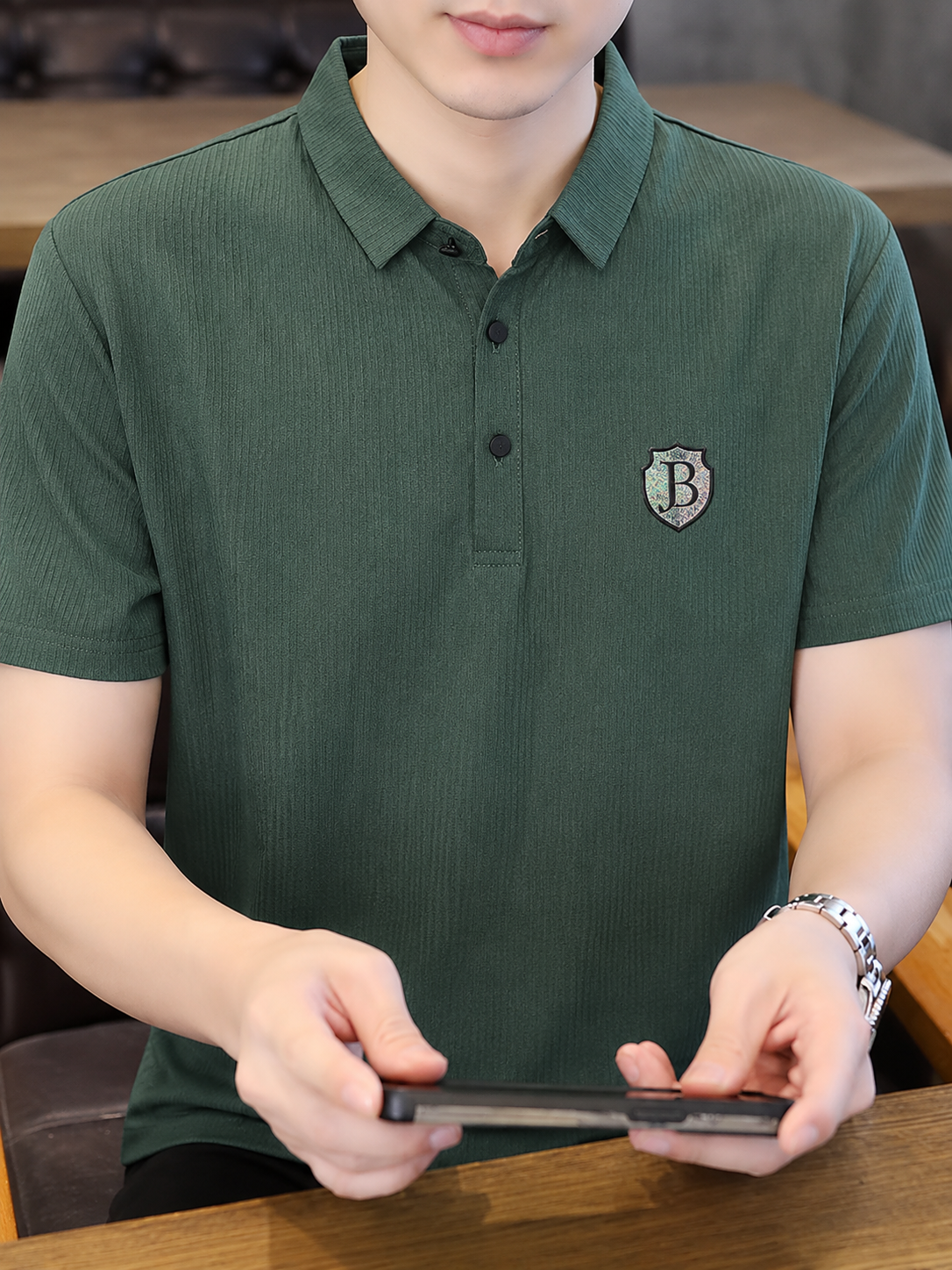 Merinowear Premium Ribbed Polo T-Shirt – Forest Green
