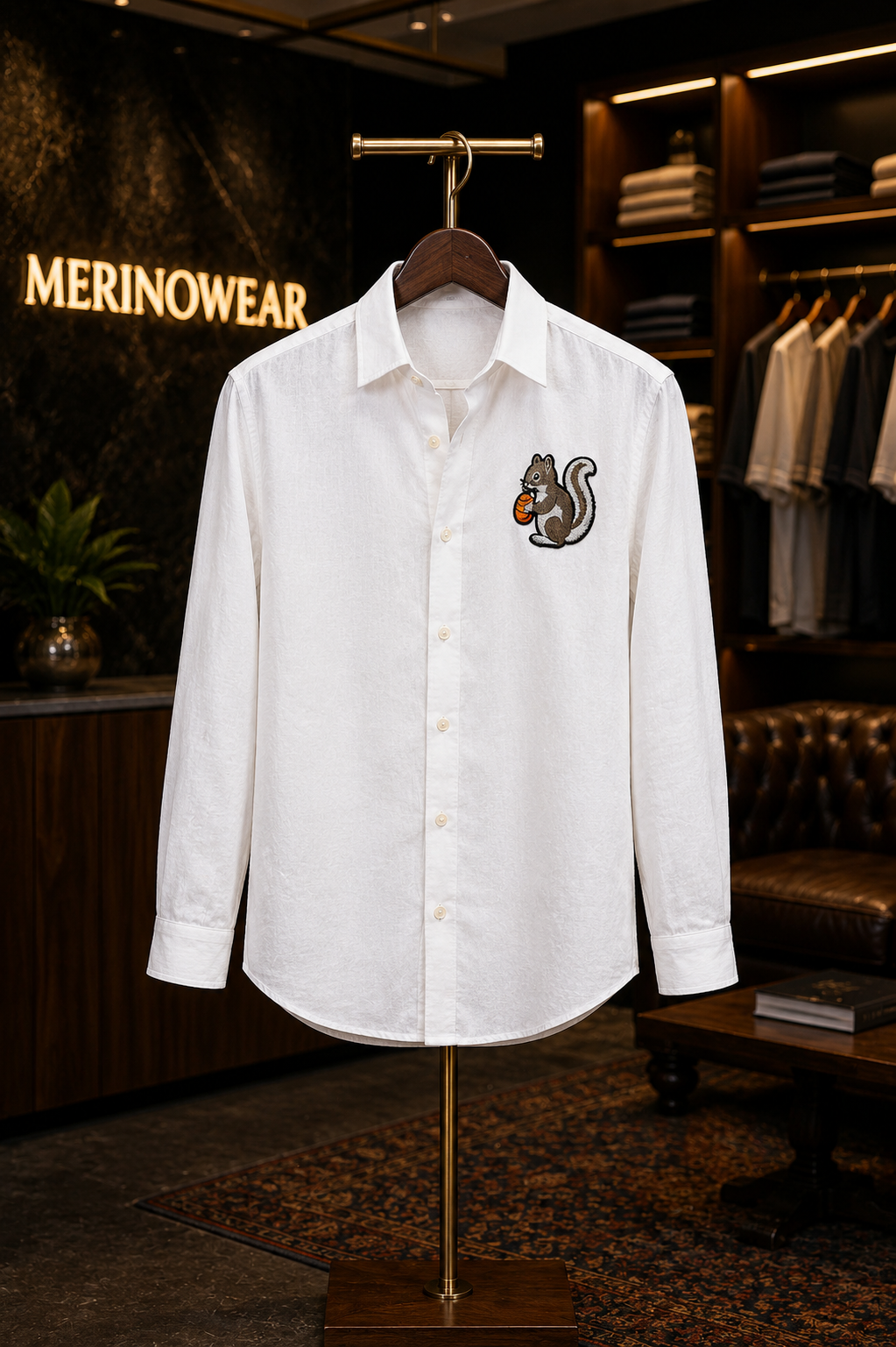MerinoWear Nut Squirrel White Linen Shirt