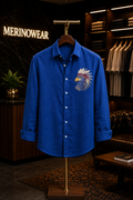 MerinoWear Royal Eagle Embroidered Linen Shirt – Cobalt Blue