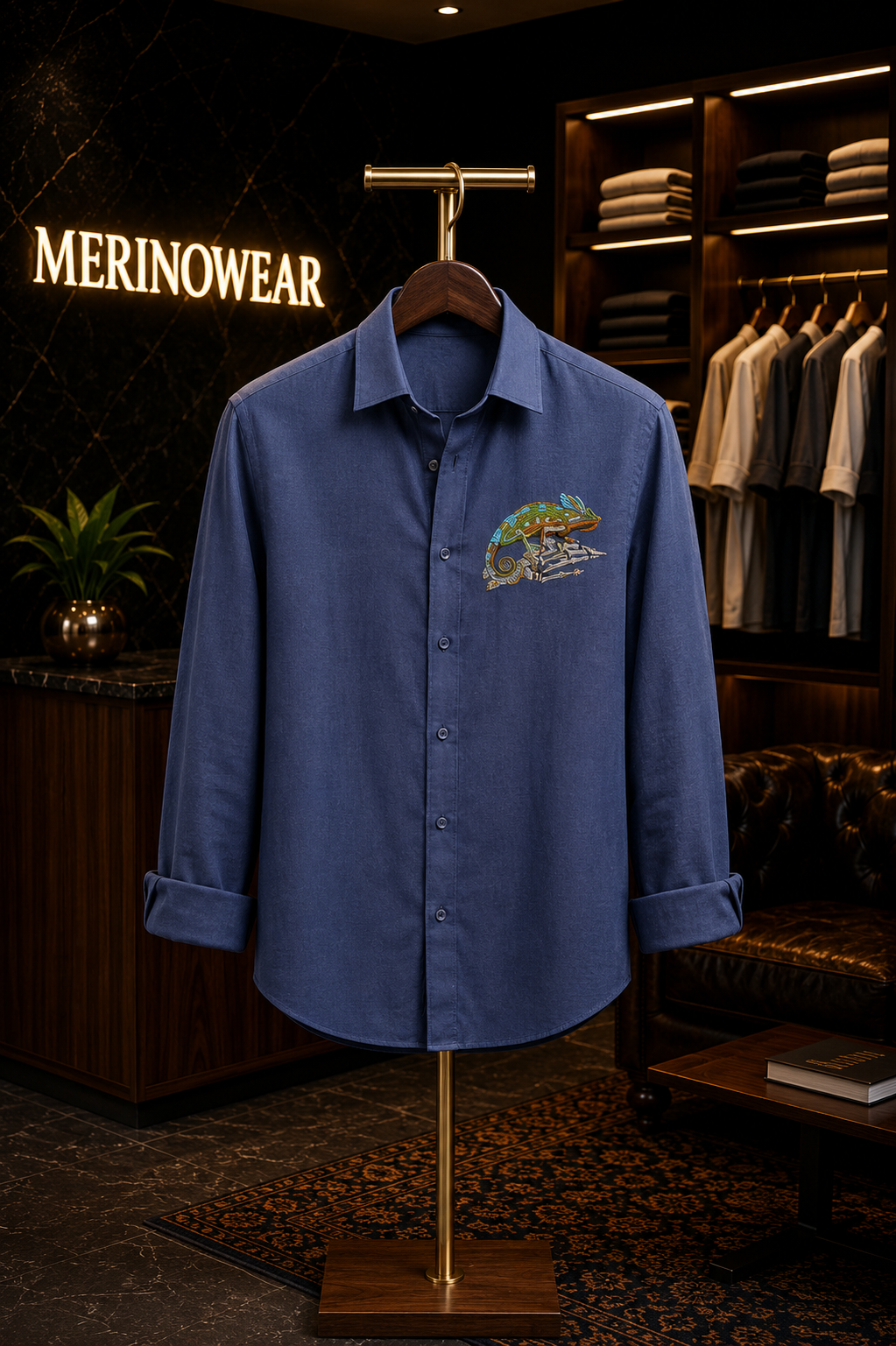 MerinoWear Chameleon Embroidered Premium Cotton Shirt – Slate Blue