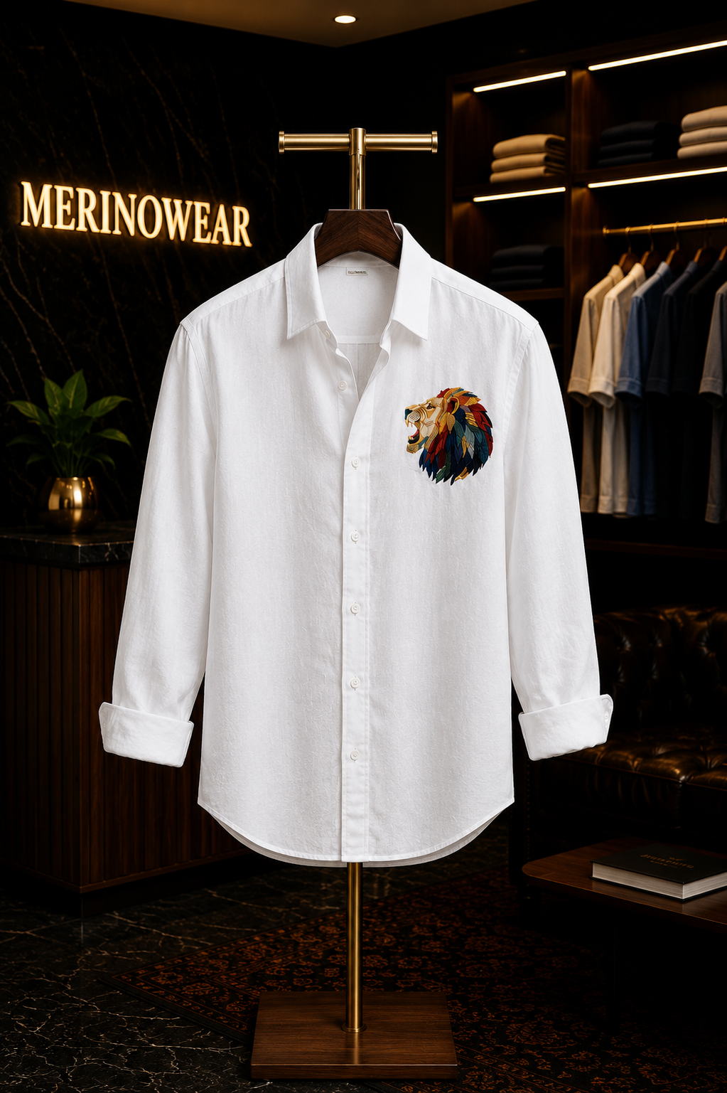 MerinoWear Royal Lion White Linen Shirt