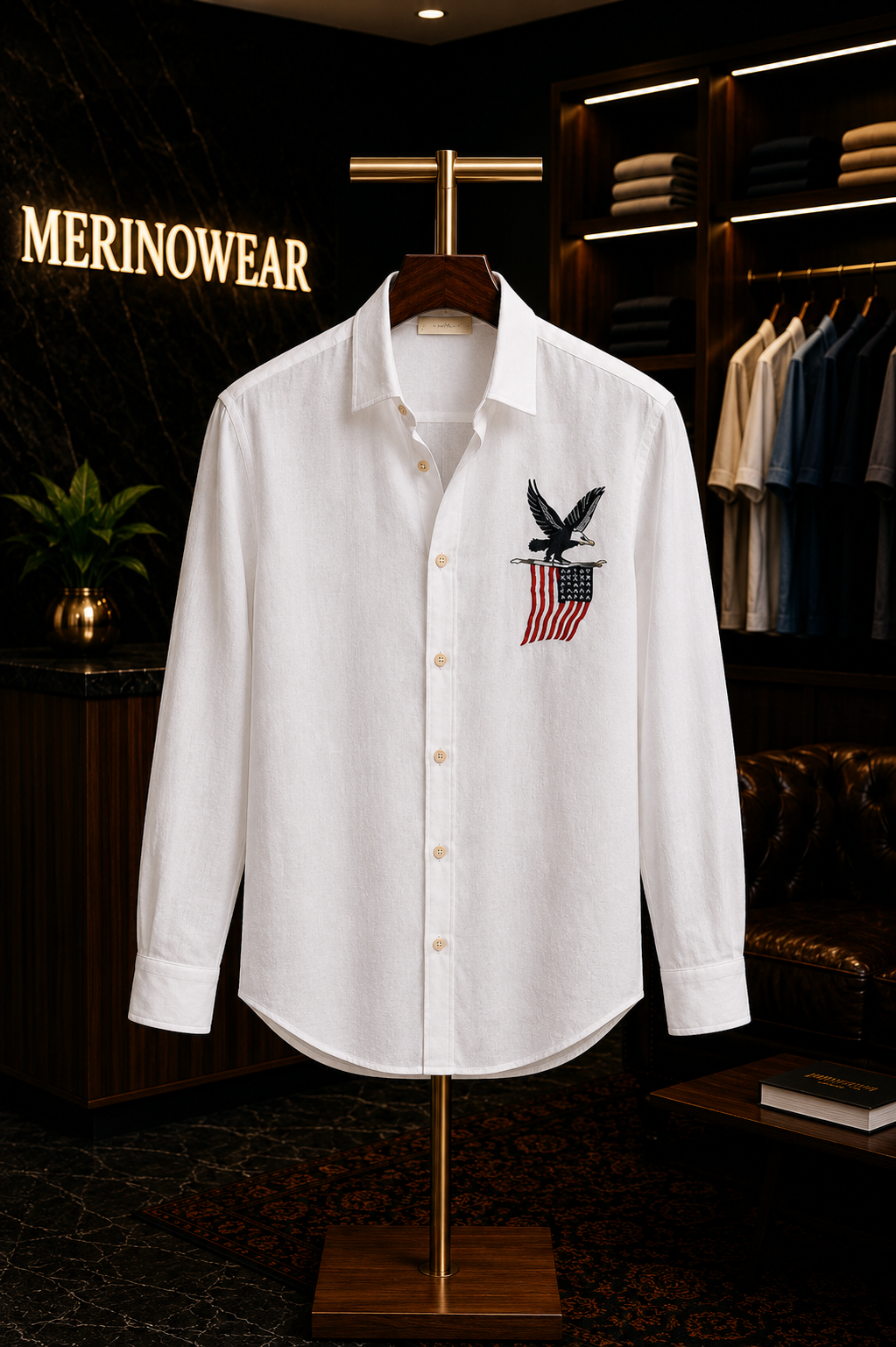 MerinoWear Riviera Freedom Crest Embroidered White Shirt