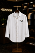 MerinoWear Riviera Sport Luxe “Overserved” Embroidered White Shirt