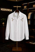 MerinoWear Riviera Twin Hummingbird Embroidered White Shirt
