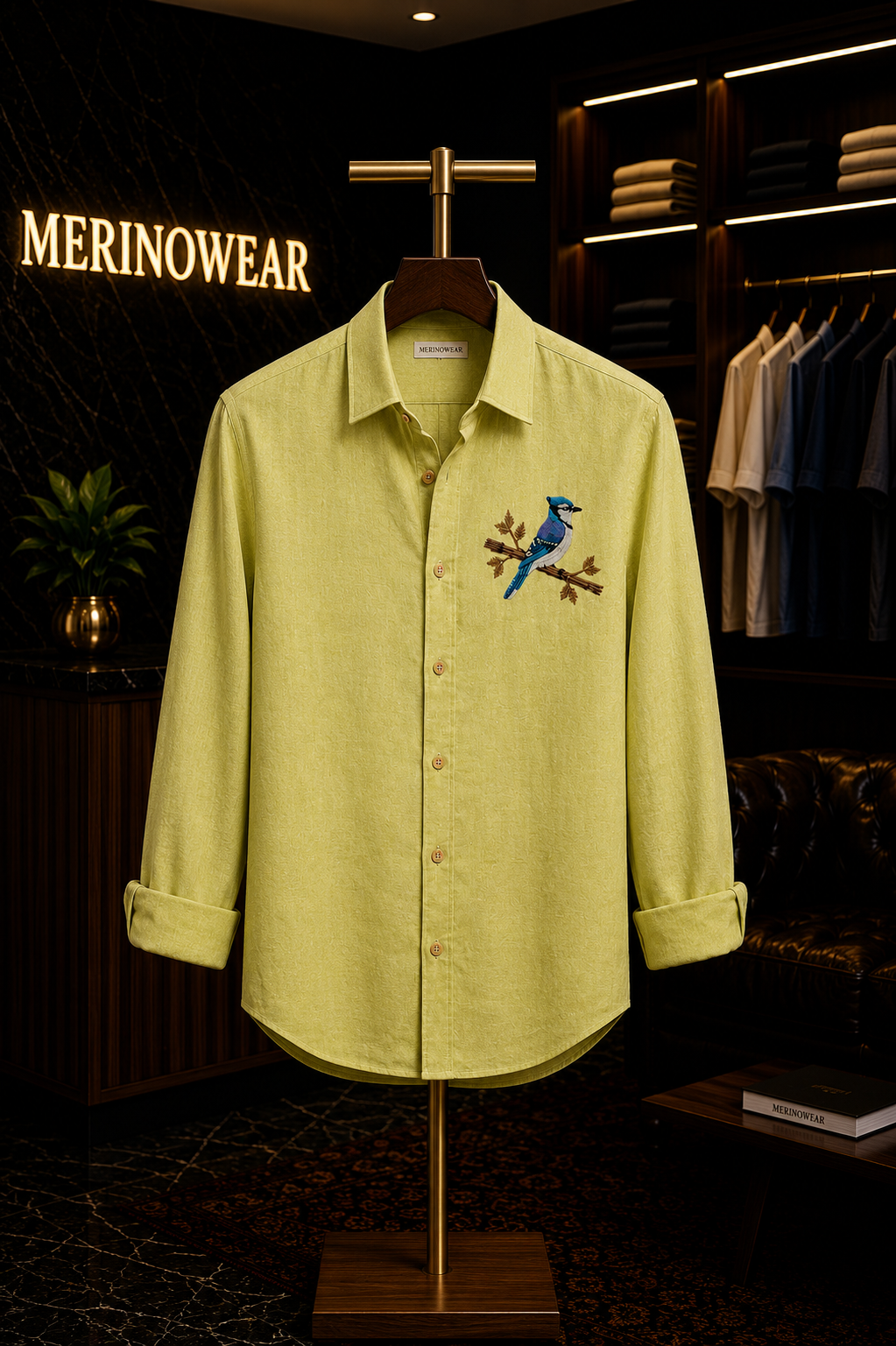 Azure Bird Embroidered Shirt