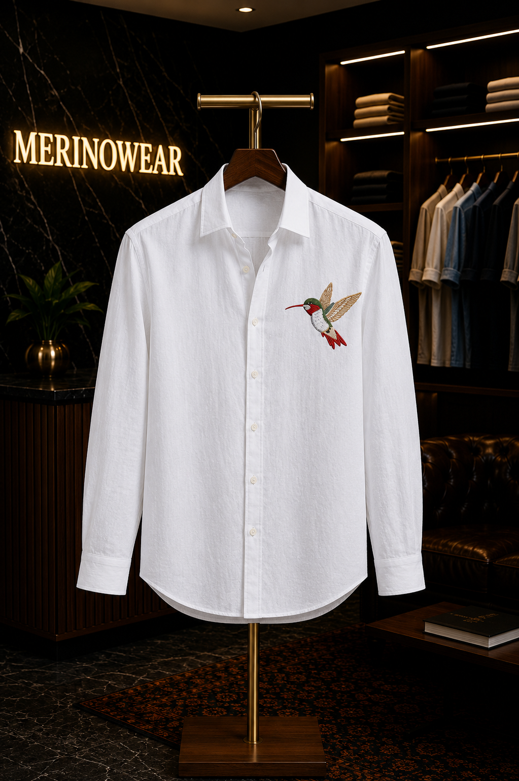 MerinoWear Flying Bird White Linen Shirt