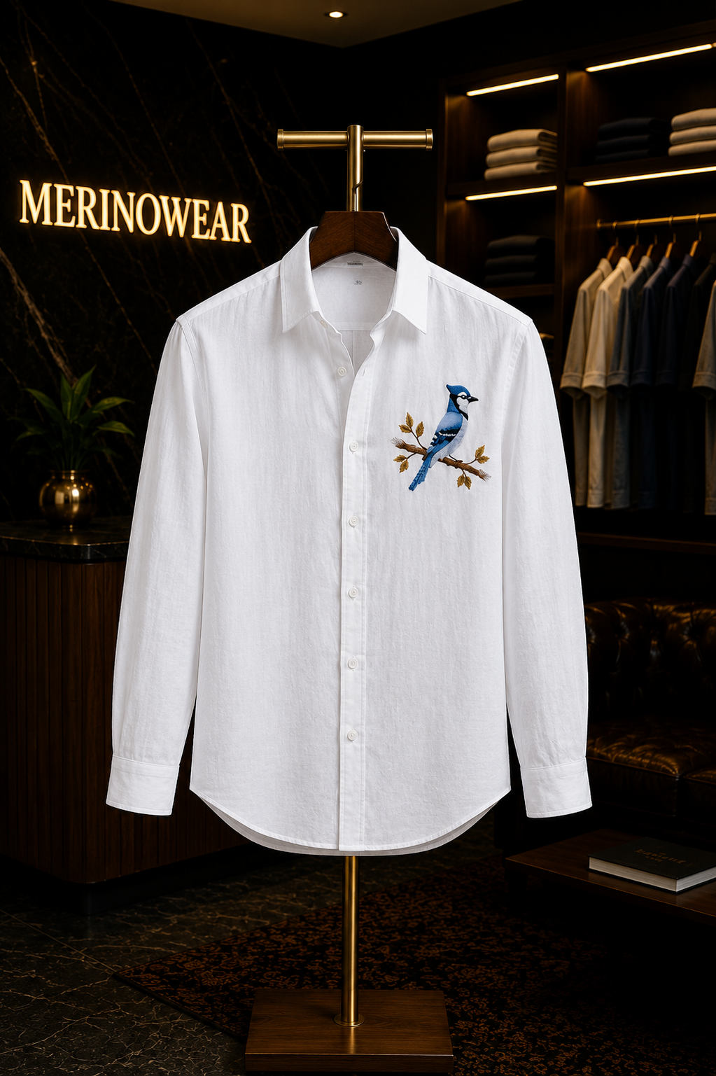 MerinoWear Blue Sparrow White Linen Shirt