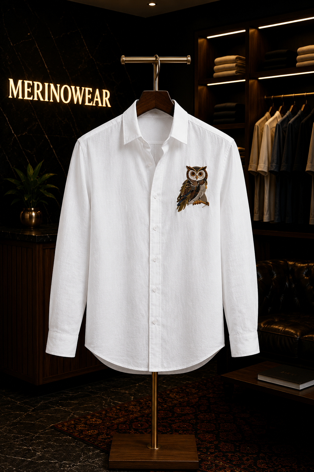 MerinoWear Royal Owl White Linen Shirt