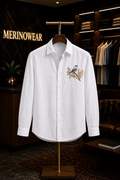 MerinoWear Blossom Bird White Linen Shirt