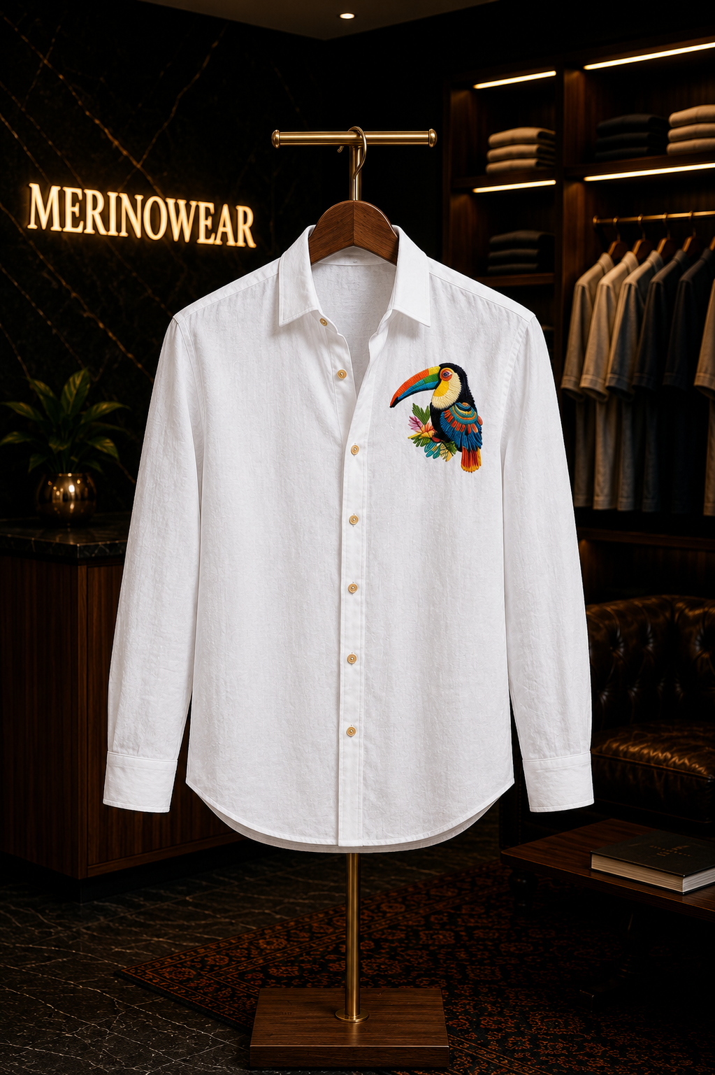 MerinoWear Tropical Toucan White Linen Shirt
