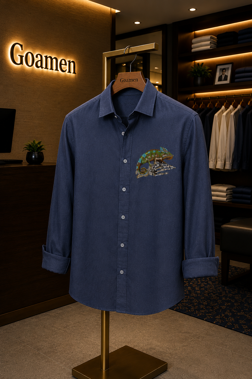 MerinoWear Chameleon Embroidered Premium Cotton Shirt – Slate Blue