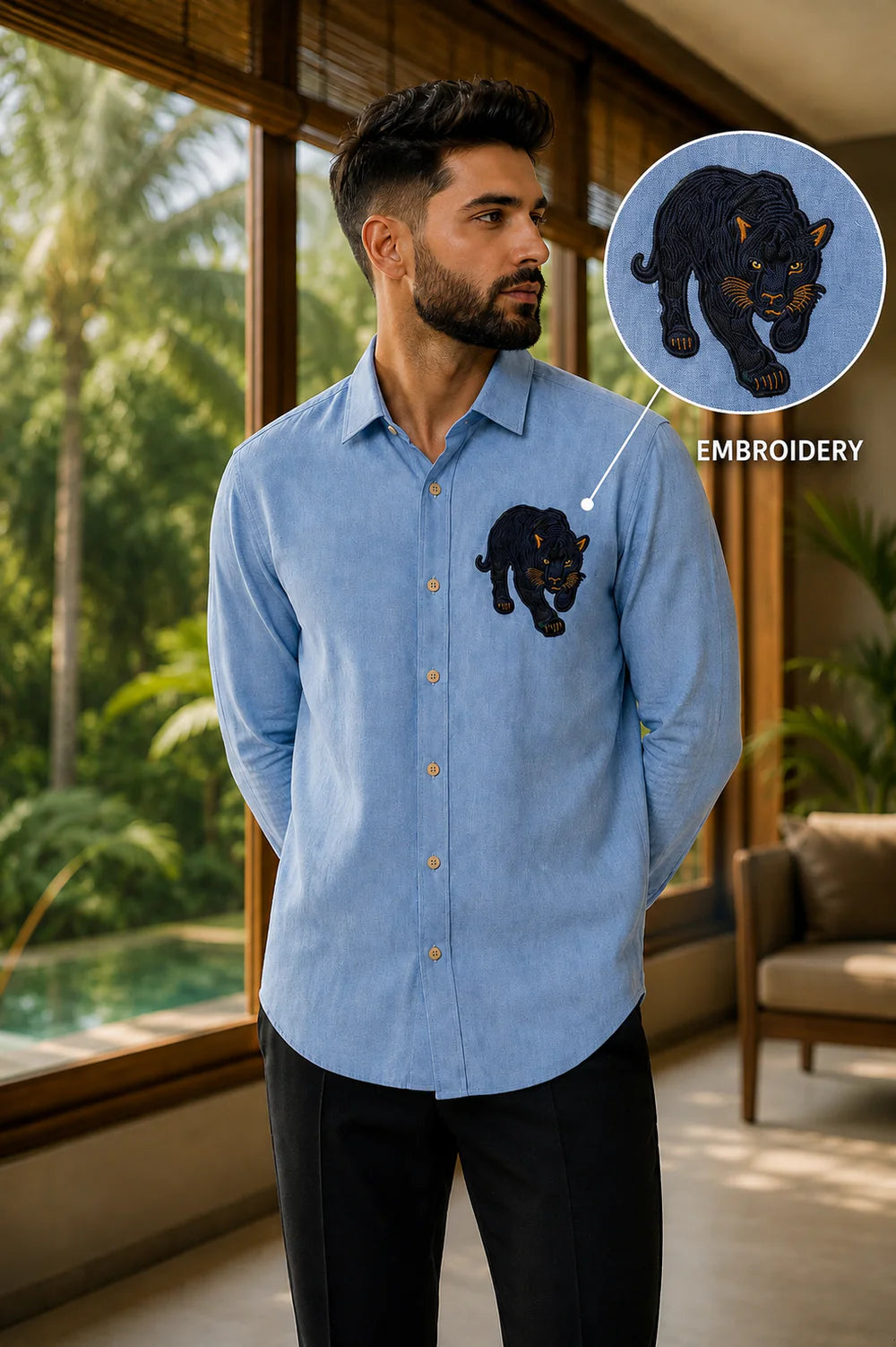 Midnight Panther Embroidered Shirt
