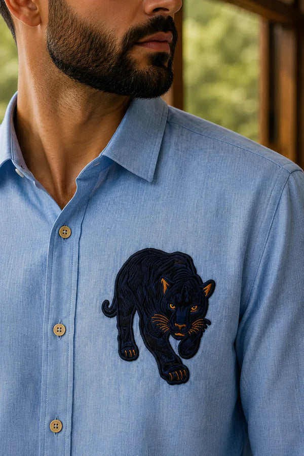 Midnight Panther Embroidered Shirt