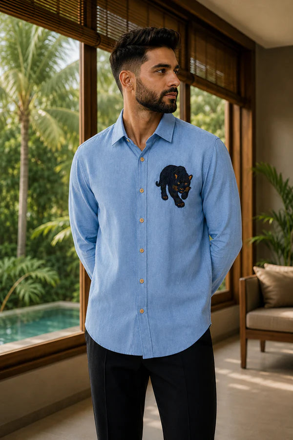 Midnight Panther Embroidered Shirt