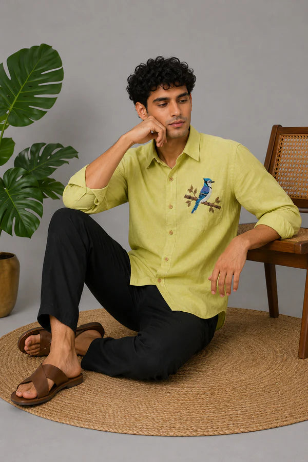 Azure Bird Embroidered Shirt