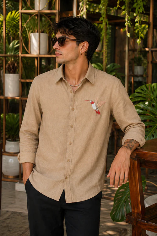 Crimson Hummingbird Embroidered Shirt