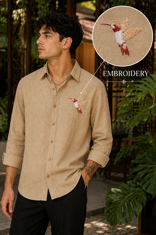 Crimson Hummingbird Embroidered Shirt