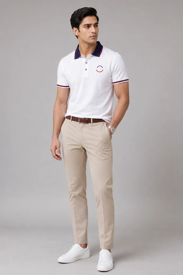 Men's White Contrast Collar Premium Polo T-Shirt