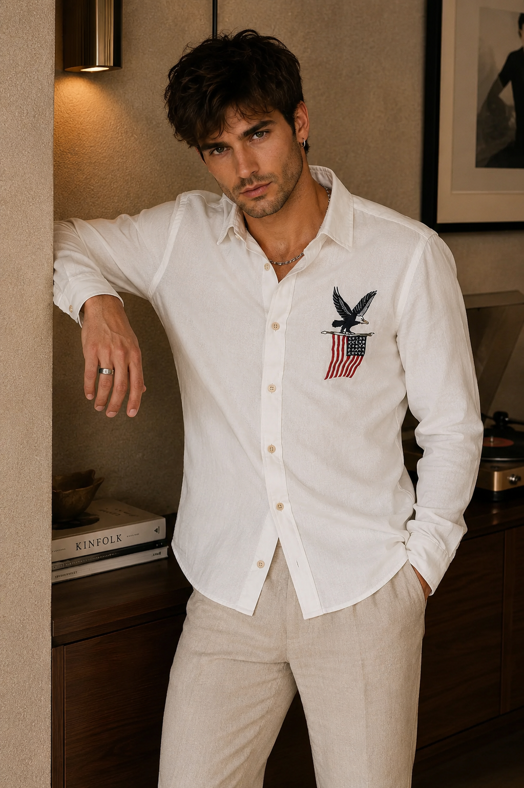 MerinoWear Riviera Freedom Crest Embroidered White Shirt