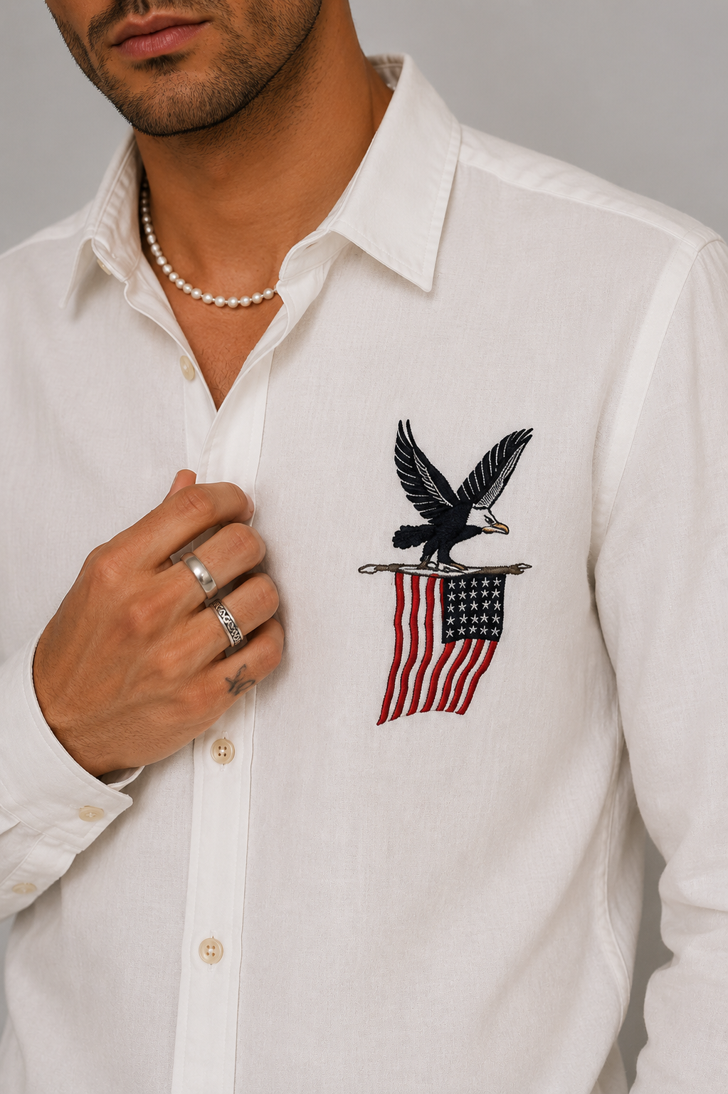 MerinoWear Riviera Freedom Crest Embroidered White Shirt