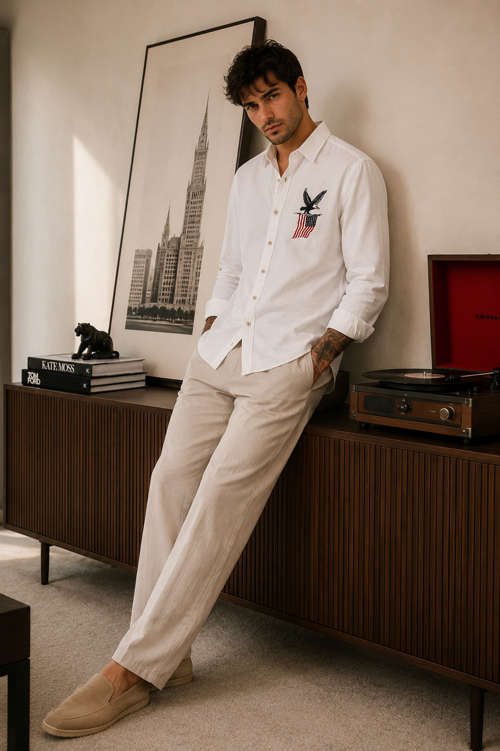 MerinoWear Riviera Freedom Crest Embroidered White Shirt