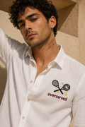 MerinoWear Riviera Sport Luxe “Overserved” Embroidered White Shirt