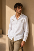 MerinoWear Riviera Twin Hummingbird Embroidered White Shirt
